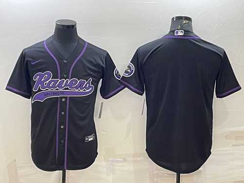 Men%27s Baltimore Ravens Blank Black With Patch Cool Base Stitched Baseball Jersey